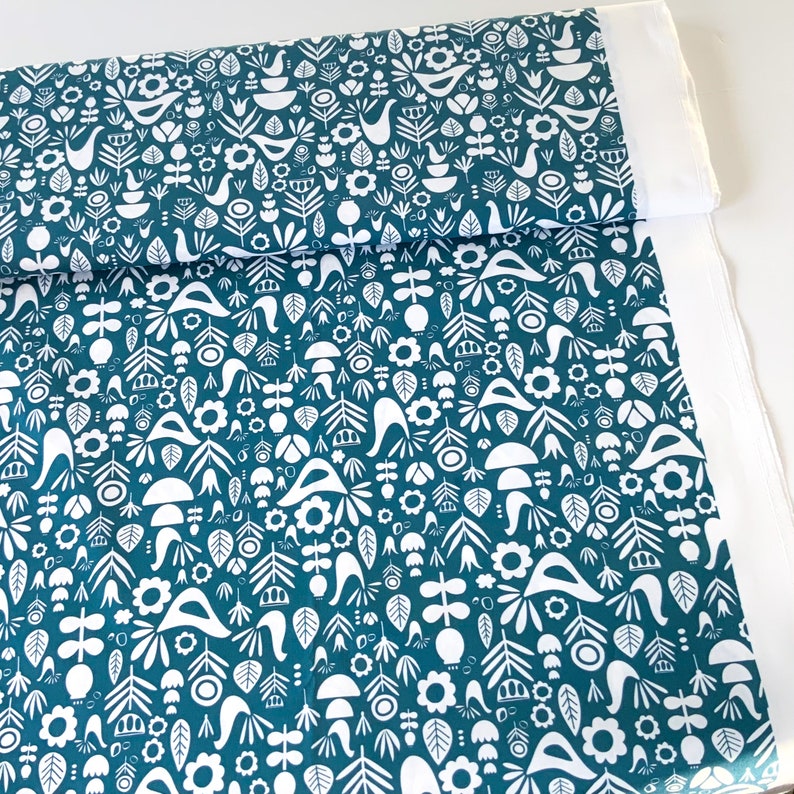 Scandi Folk Teal Small Batch Fabric Digitally Printed Juniper Blue Fabric