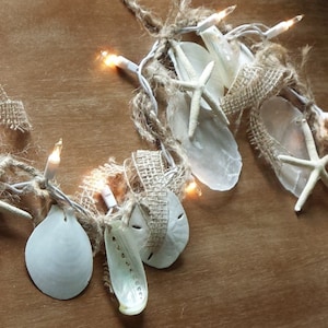 Beach Decor, Beach Garland, Coastal Garland, Beach Lights, Shell Garland, Shell Lights, Beach House Decor, Starfish Garland