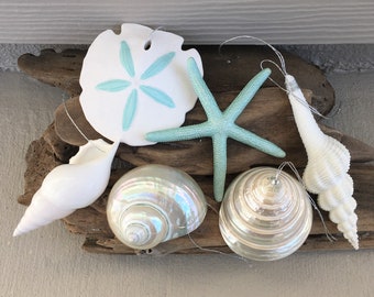 Beach Christmas Ornaments, Beach Decor, Starfish Ornament, Sand Dollar Ornament, Shell Ornament, Coastal Ornaments.