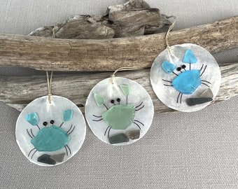 Beach Ornament, Seaglass Ornament, Crab Ornament, Seaglass Crab, Seaglass Crab Ornament