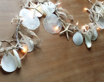 Beach Decor, Beach Garland, Coastal Garland, Beach Lights, Shell Garland, Shell Lights, Beach House Decor, Starfish Garland