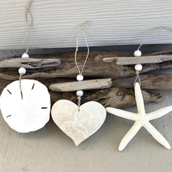 Beach Christmas Ornament, Beach Christmas Tree, Beach Ornament, Sand Dollar Ornament, Starfish Ornament, Heart Ornament