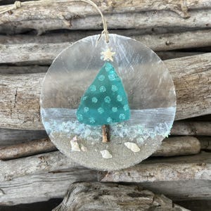 Personalized Sea Glass Christmas Tree Ornament, Beach Christmas, Ocean Lover Gift, Coastal Ornament, Christmas Tree With Shells, Starfish - Best Custom