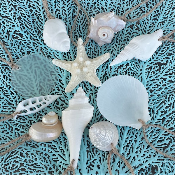 Shell and Starfish Ornaments, Beach Ornament, Coastal Ornament, Beach Decor, Beach Wedding Favor, Shell Ornament