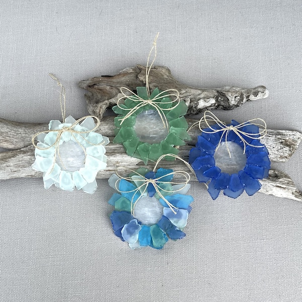 Seaglass Wreath, Beach Ornament, Beach Ornament, Wreath Ornament, Starfish Ornament, Beach Wreath, Seaglass Wreath Ornament