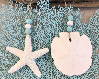 Beach Decor, Beach Christmas Ornament, Sand Dollar Ornament, Starfish Ornament