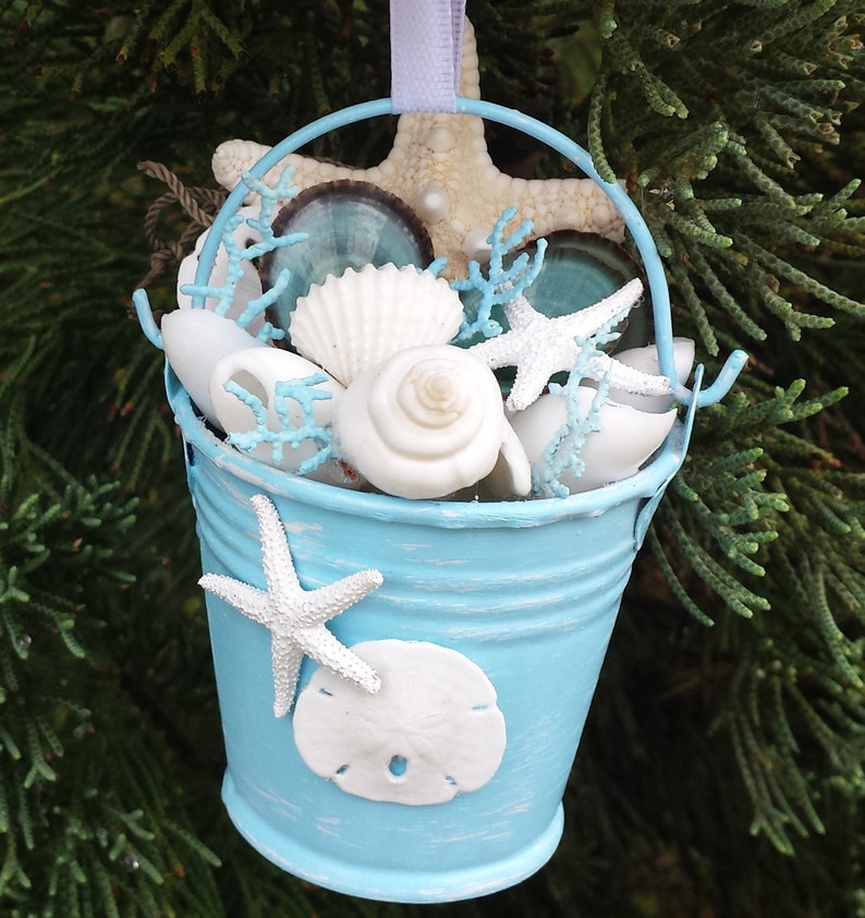 Beach Decor Beach Pail Beach Christmas Ornament Coastal Etsy Beach Christmas Ornament