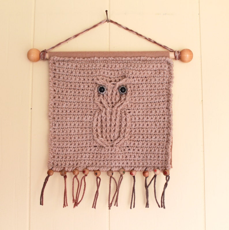Vintage Inspired Crochet Owl Wall hanging or Banner Handmade Etsy