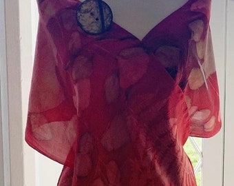 Red Eco Dyed Silk Shawl 14" x 72"