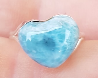 blue HEART Larimar gemstone 925 sterling silver  RING size 6.75 (lari-5)