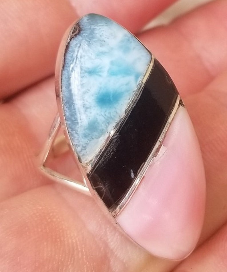 CORAL and pink CONCH 925 sterling silver ring size 9.25 lcp-6 Natural LARIMAR