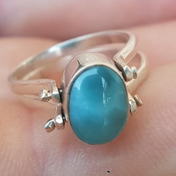 Flip 2 in 1 blue LARIMAR-GARNET gemstones 925 sterling silver reversible ring size 6 (li-6)