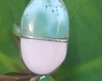 NATURAL jewelry larimar pink conch 925 sterling silver ring size 8.25 (jos-7)