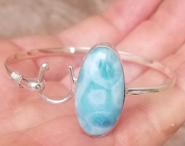 Unique One Piece Blue Larimar Stone 925 Sterling Silver Etsy