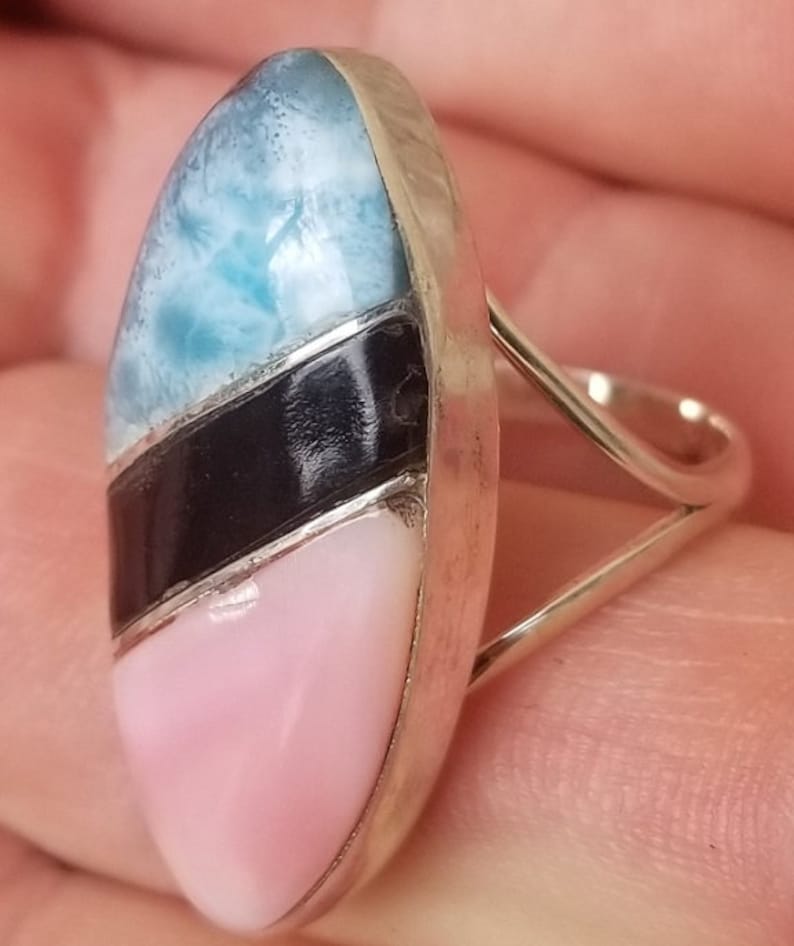 CORAL and pink CONCH 925 sterling silver ring size 9.25 lcp-6 Natural LARIMAR