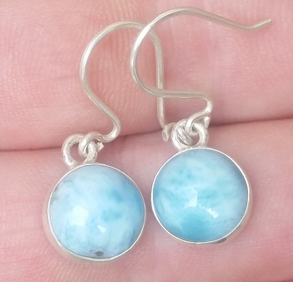 1 PAIR BEAUTIFUL DOMINICAN BLUE LARIMAR STONES DANGLE EARRINGS