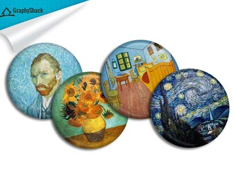 Starry Night Vase Van Gogh's Room Van Gogh Self Portrait Painting Badge Metallic Pinback Pin Button Pack Batch