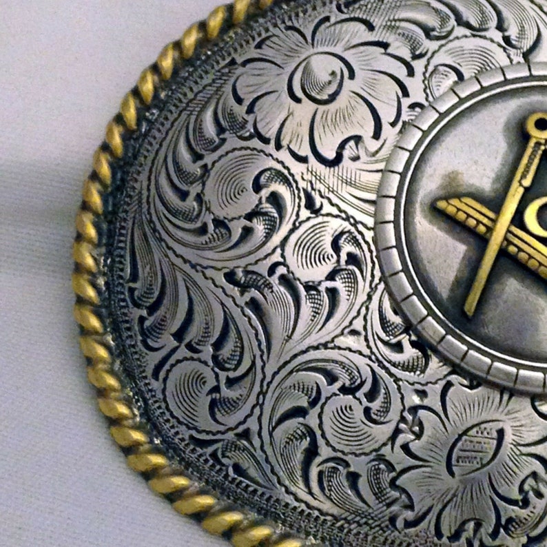 Fibbia Cintura Western Massonica | Uomo, Argento, Stile Western | Nuova Con Etichette
