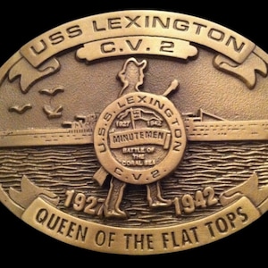 USS Lexington WWII Custom Navy Belt Buckle C.V. 2 (Solid Brass)