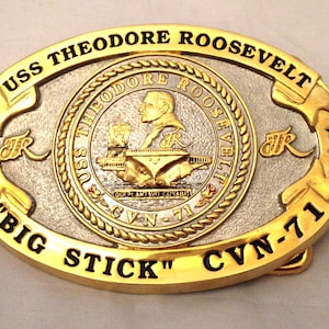 USS Theodore Roosevelt Custom made Navy Belt Buckle CVN-71 (Solid Brass) Gold plated