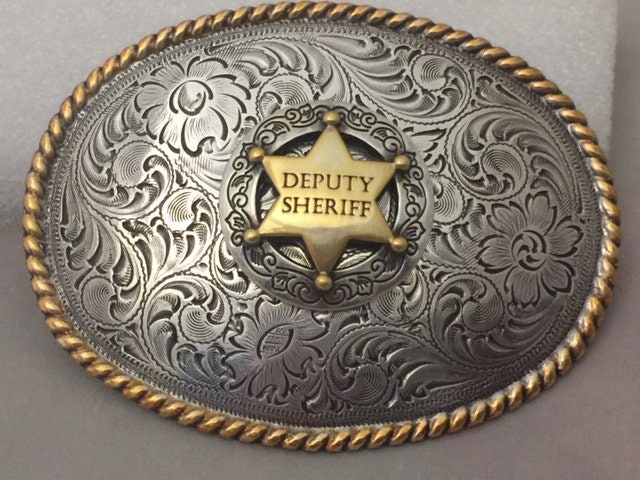 Western Style Star Trophy Belt Buckle with Antique Nickel Texas Sheriff  Concho - Texas Uniques Store