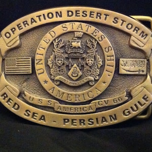 USS America Custom Navy Belt Buckle C.V. 66 (Solid Brass) Desert Storm