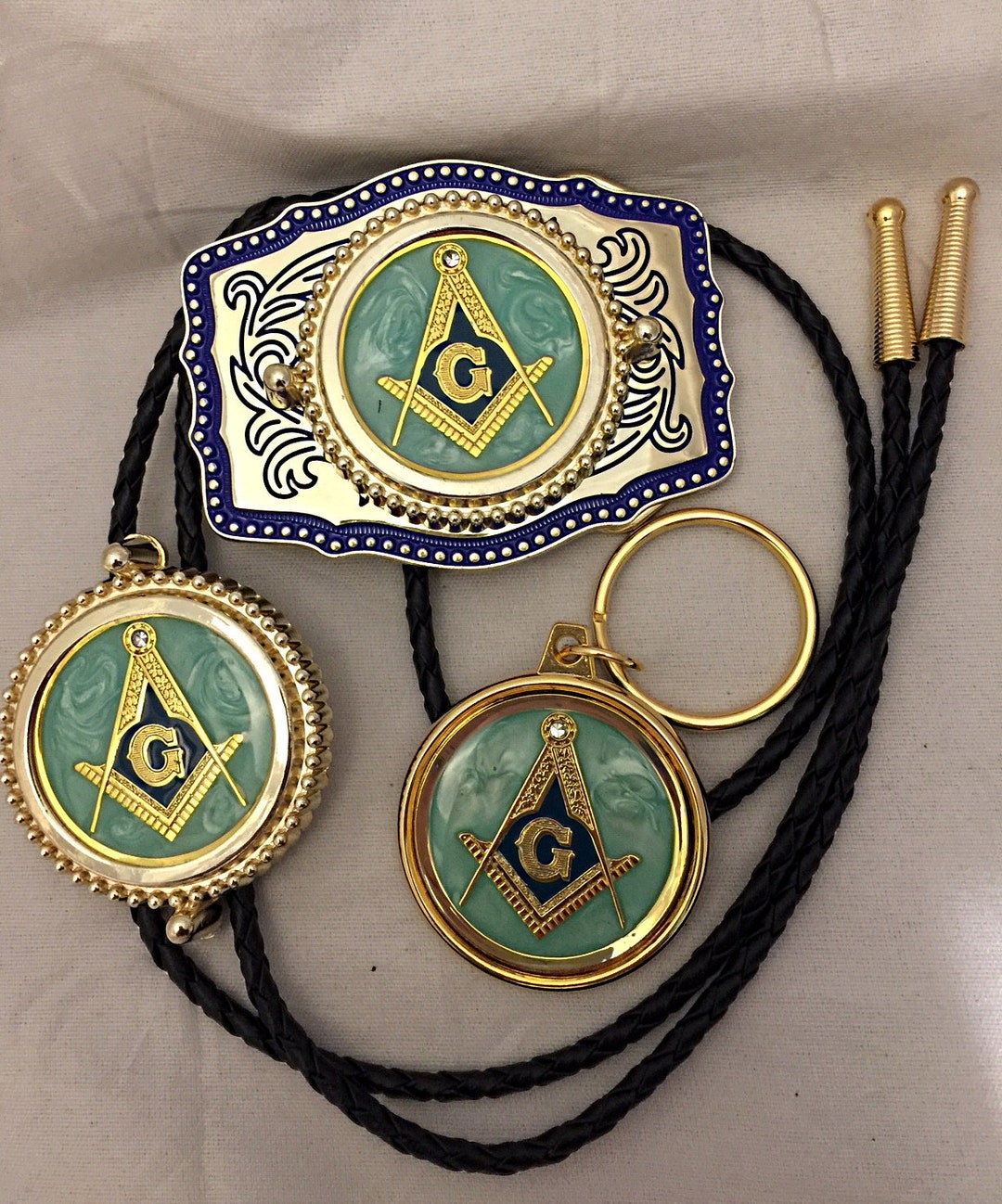 Masonic 3 Piece Set Belt Buckle, Key Chain and Bolo Etsy