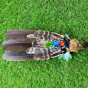 Bald Eagle Ceremonial Smudge Fan. Large Genuine Bald Eagle Feather Fan. Superior Shaman Feather Fan. 20” Long. With Labradorite.