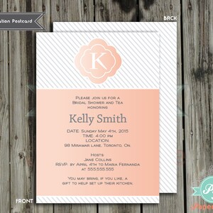 Monogramme personnalisée - douche nuptiale imprimable Invitation - corail gris ombre stripes