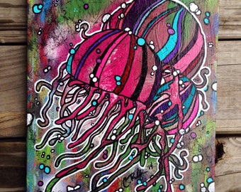 Jellyfish Number 2 - Abstract - Acrylic Painting - 11x14 - Sea Life - Nature