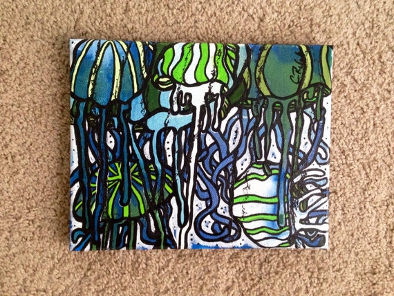 Green Jellyfish Abstract Acrylic Painting 8x10 Christina Relak Art
