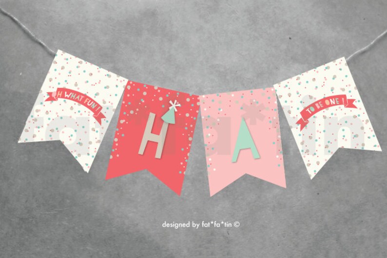 Oh What Fun To Be One 1st Birthday Party Decoration For Kids /& Girls PRINTABLE pdf Colorful Pastels Confetti Happy Birthday Bunting Banner