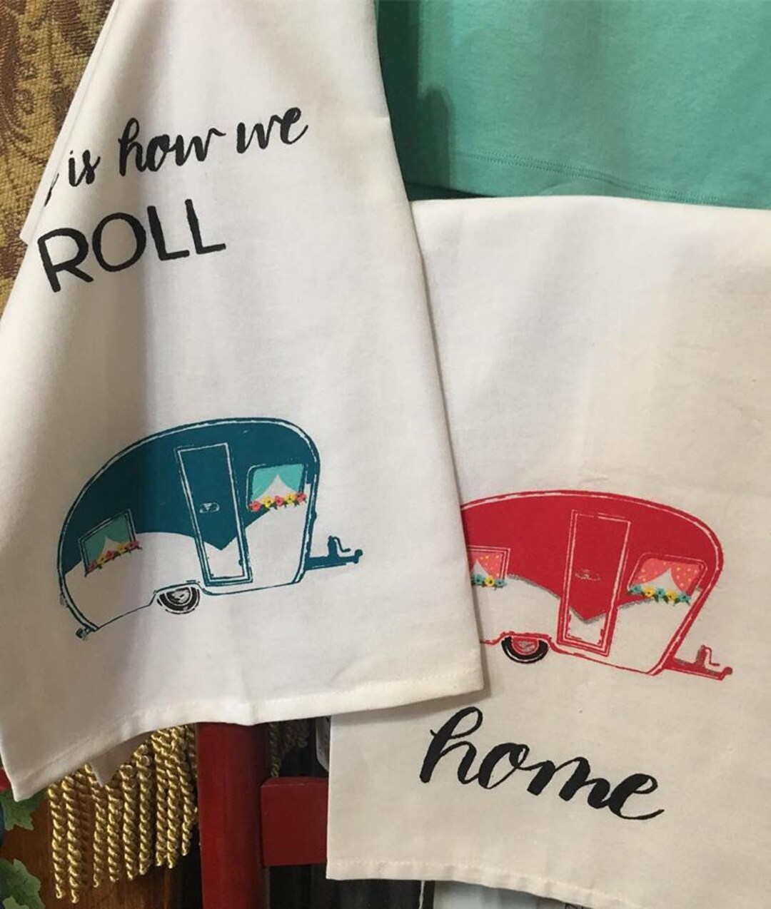 Teardrop Vintage Camper Tea Towel Etsy