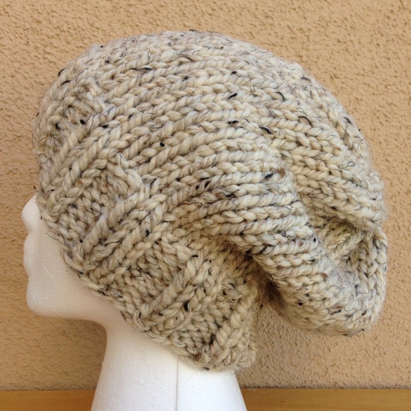 Chunky Knit Hat in Oatmeal, Unisex Slouchy Knit Hat, Super Chunky Knit Beanie, Chunky Slouch Hat, Gift for Her, Gift for Him *Ready To Ship*