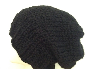 Chunky Knit Hat in Black, Knit Beanie, Slouchy Knit Beanie, Unisex Knit Hat, Chunky Knit Beanie, Gift for Her, Gift for Him, Ready To Ship