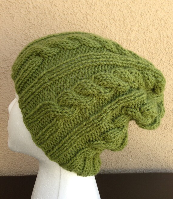 green cable knit hat