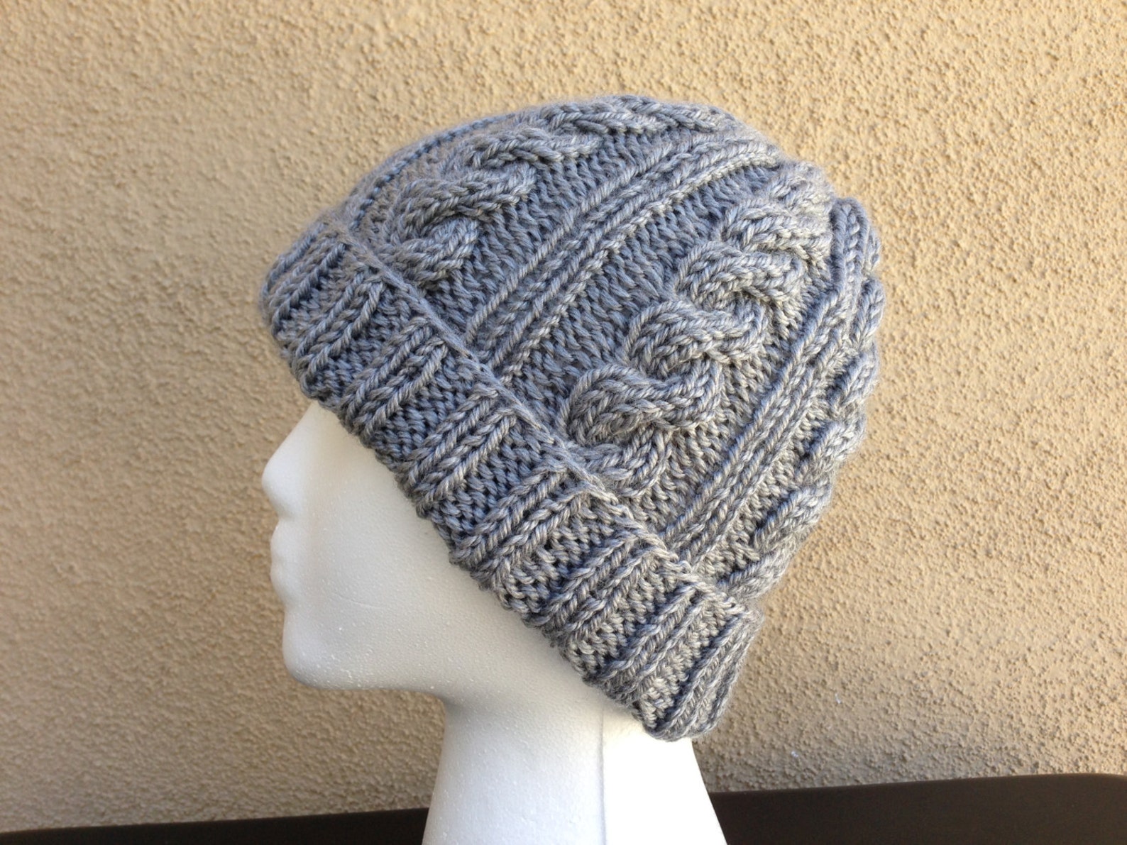 Cable Knit Hat, Gray Knit Hat, Slouchy Beanie, Cable Knit Beanie, Grey