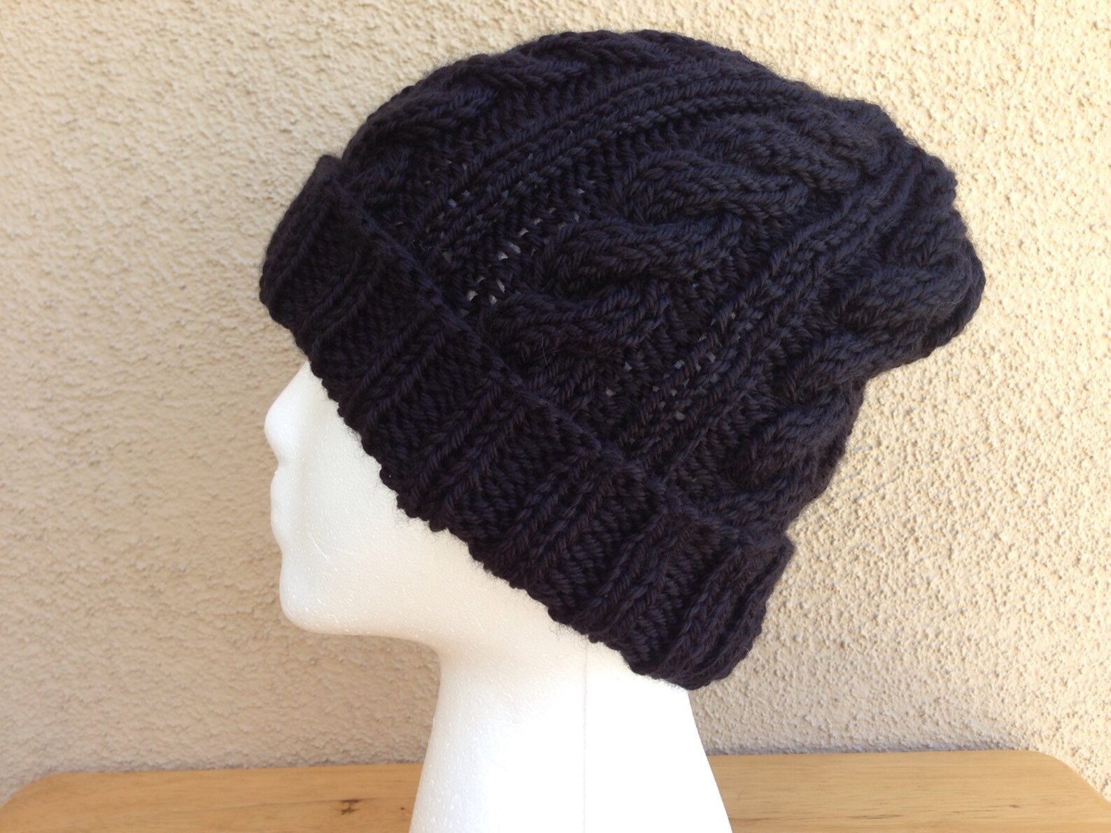 Cable Knit Hat Black Knit Hat Mens Knit Beanie Womens Knit Etsy