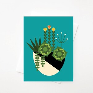Teal Succulent Arrangment, A2 greeting card with envelope by Amber Leaders