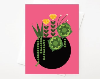 Pink Succulent Arrangment, A2 greeting card with envelope by Amber Leaders