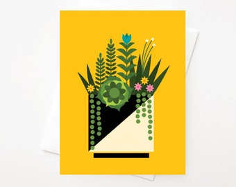 Yellow Succulent Arrangment, A2 greeting card with envelope by Amber Leaders