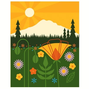 Impression d'art Mount Rainier par Amber Leaders 5 x 7, 8 x 10, 11 x 14, 16 x 20 art déco d'inspiration moderne du milieu du siècle