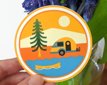 Pegatina de vinilo Teardrop Camper Adventures de 3 pulgadas