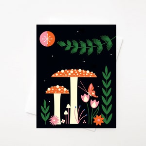 Mushrooms and Flowers, A2 greeting card with envelope by Amber Leaders