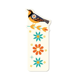 Marcador de página cortado Varied Thrush, papel cartão reciclado de 16 pontos, 2x6, tintas vegetais