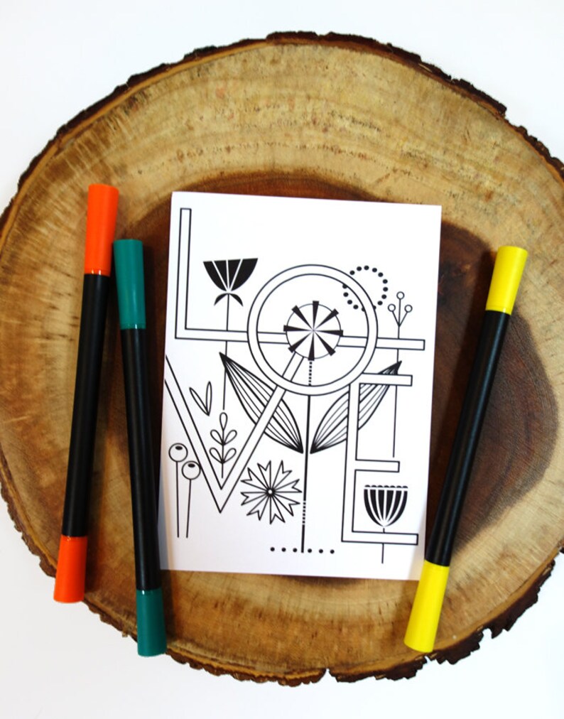 Love Coloring Postcard by Amber Leaders 5x7 includes 1 sticker