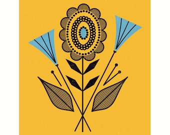 Citrine Modern Flowers by Amber Leaders 4x4, 5x7, 8x10, 11x14, 16x20 art print mid-century modern