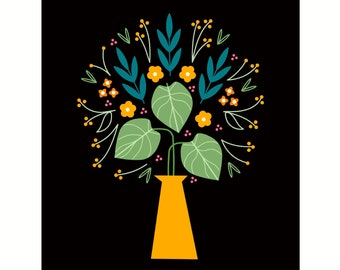 Floral Yellow Vase by Amber Leaders 4x4, 5x7, 8x10, 11x14, 16x20 art print mid-century modern