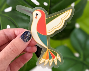 Clear Hummingbird Vinyl Sticker 3.25 inches tall