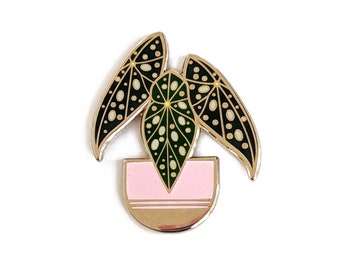 Pink Polka Dot Begonia Hard Enamel Pin with Glitter By Amber Leaders